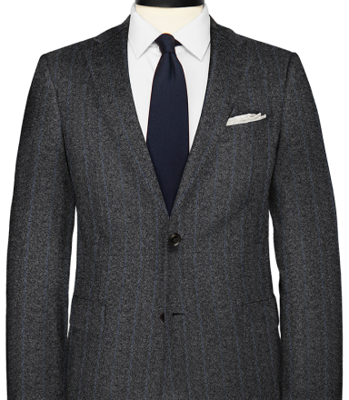 Gray Herringbone Blue Stripe Flannel Suit - Fabric by Vitale Bar